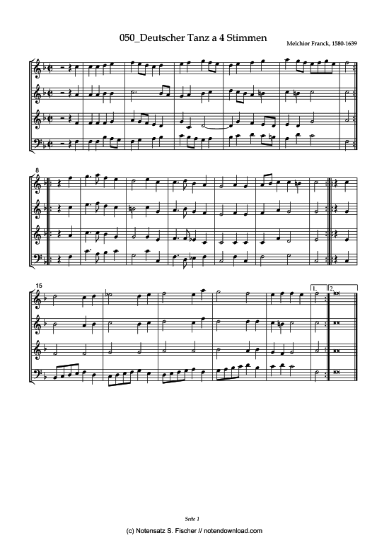 Deutscher Tanz a 4 Stimmen (Posaunenchor) von Melchior Franck (1580-1639)