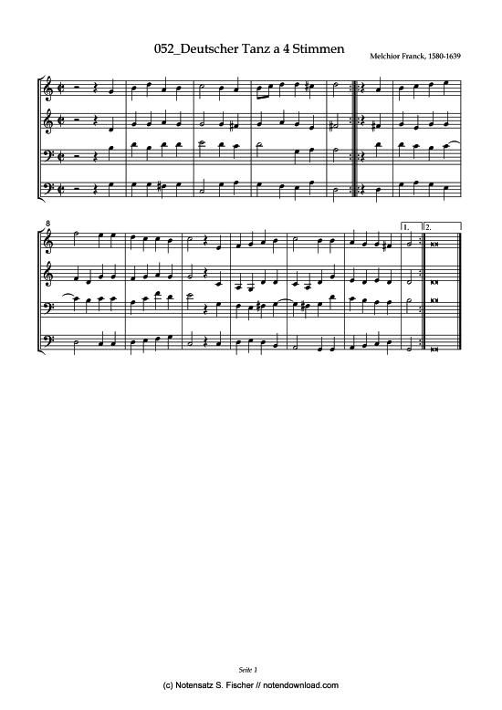 Deutscher Tanz a 4 Stimmen (Posaunenchor) von Melchior Franck (1580-1639)