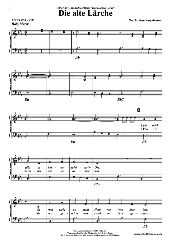 Die alte L auml rche (Klavier + Gesang) (Klavier Gesang  Gitarre) von Die Fidelen M ouml lltaler