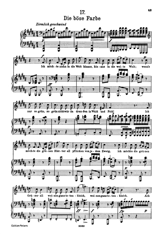 Die B ouml se Farbe D.795-17 (Die Sch ouml ne M uuml llerin) (Gesang hoch + Klavier) (Klavier  Gesang hoch) von Franz Schubert