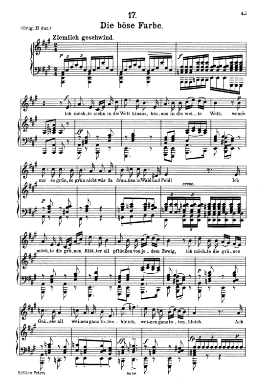Die B ouml se Farbe D.795-17 (Die Sch ouml ne M uuml llerin) (Gesang mittel + Klavier) (Klavier  Gesang mittel) von Franz Schubert