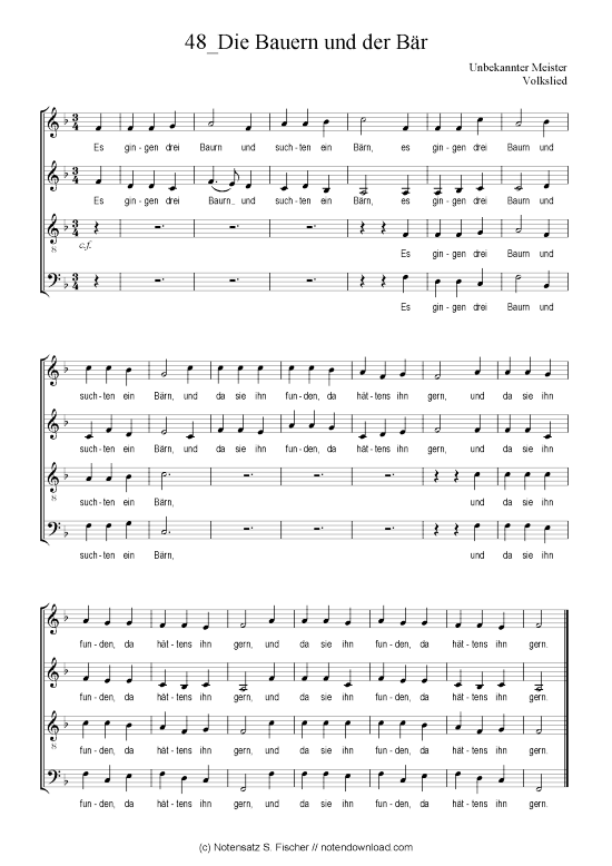Die Bauern und der B r (Gemischter Chor) (Gemischter Chor) von Unbekannter Meister Volkslied
