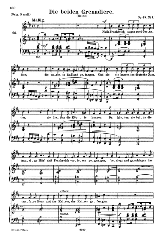 Die beiden Grenadiere Op.49 No.1 (Gesang hoch + Klavier) (Klavier  Gesang hoch) von Robert Schumann