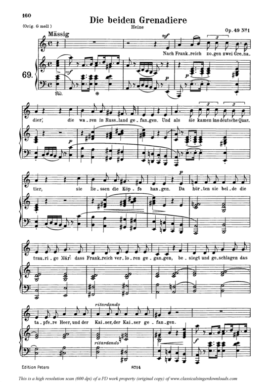Die beiden Grenadiere Op.49 No.1 (Gesang mittel + Klavier) (Klavier  Gesang mittel) von Robert Schumann