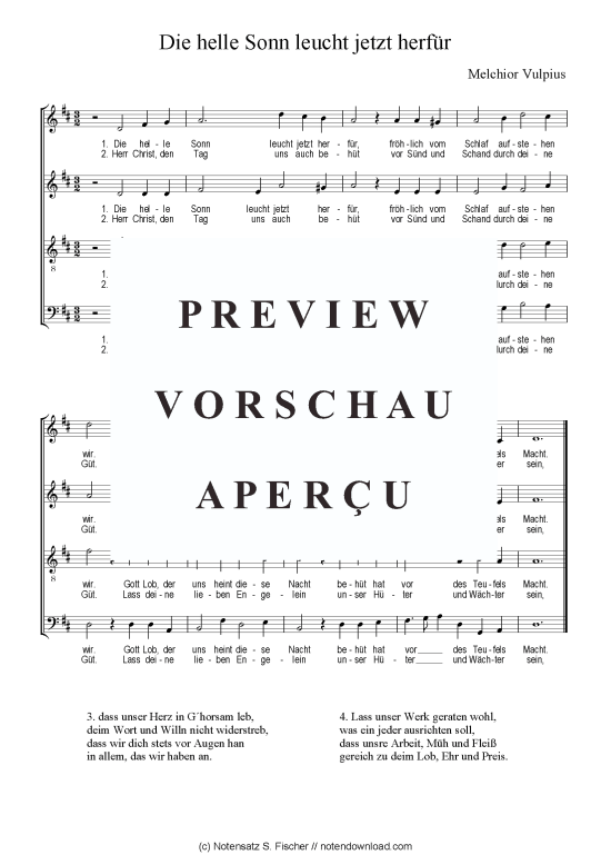 Die helle Sonn leucht jetzt herf r (Gemischter Chor) (Gemischter Chor) von Melchior Vulpius