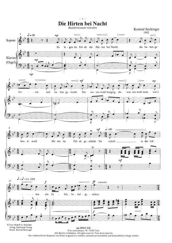 Die Hirten bei Nacht - Weihnacht (Sopran + Klavier) (Klavier  Sopran) von Konrad Seckinger (2 St cke zu Weihnachten)