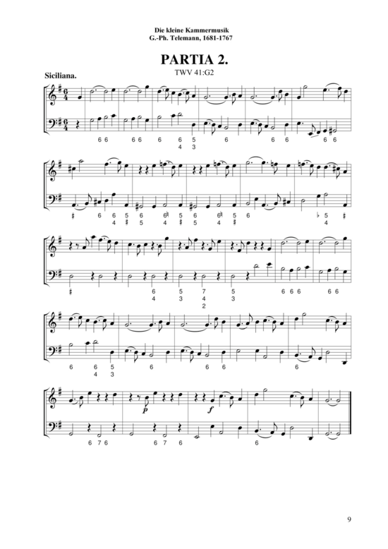 Die kleine Kammermusik (Partia 2 in G-Dur TWV 41 G 2) (Klavier Cembalo Orgel Solo) (Klavier Solo) von Georg Philipp Telemann