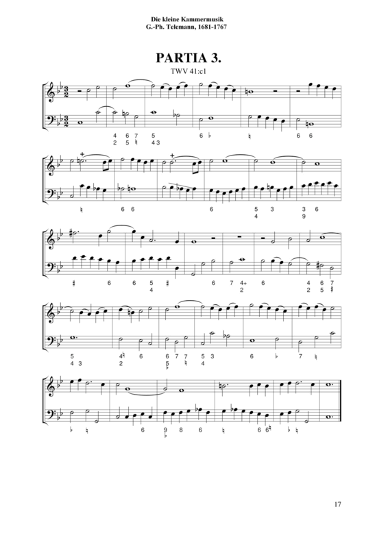 Die kleine Kammermusik (Partia 3 in C-Moll TWV 41 c1) (Klavier Cembalo Orgel Solo) (Klavier Solo) von Georg Philipp Telemann