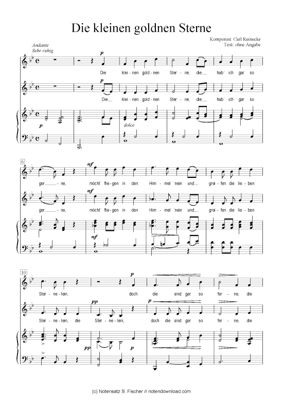 Die kleinen goldnen Sterne (Klavier + Gesang) (Klavier  Gesang) von Carl Reinecke 