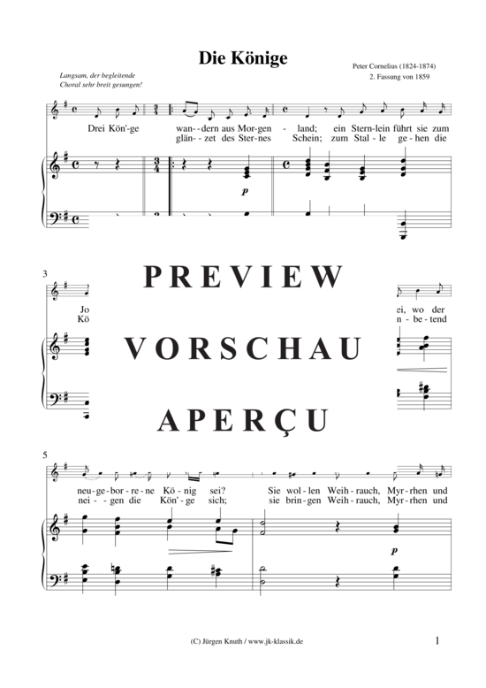 Die K nige (3 K nige wandern aus dem Morgenland) 2. Fassung von 1859 (Gesang tief + Klavier) (Klavier  Gesang) von Peter Cornelius