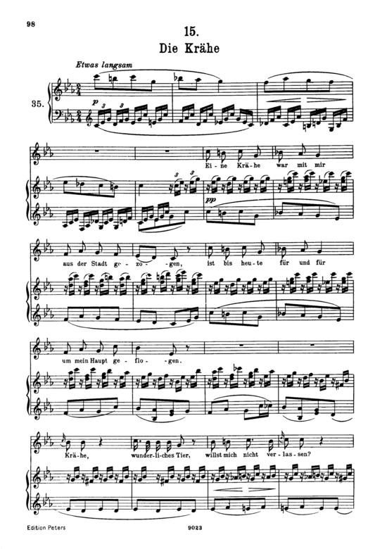 Die Kr auml he D.911-15 (Winterreise) (Gesang hoch + Klavier) (Klavier  Gesang hoch) von Franz Schubert