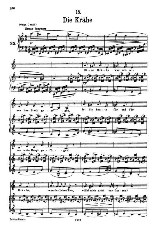 Die Kr he D.911-15 (Winterreise) (Gesang tief + Klavier) (Klavier  Gesang tief) von Franz Schubert