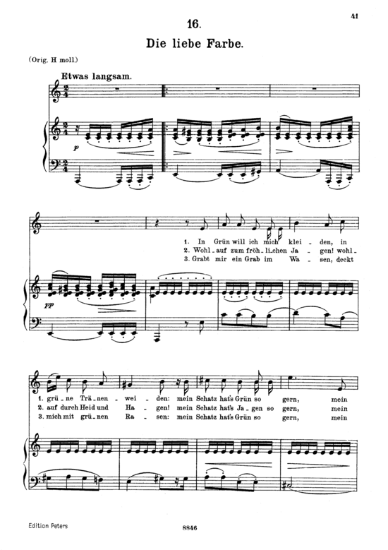 Die liebe Farbe D.795-16 (Die Sch ouml ne M uuml llerin) (Gesang mittel + Klavier) (Klavier  Gesang mittel) von Franz Schubert