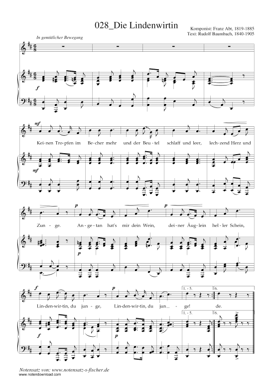 Die Lindenwirtin (Klavier + Gesang) (Klavier  Gesang) von Franz Abt (1819-1885)