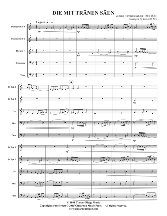 Die mit Tr auml nen s auml en (Blechbl auml serquintett) (Quintett (Blech Brass)) von Johann Hermann Schein