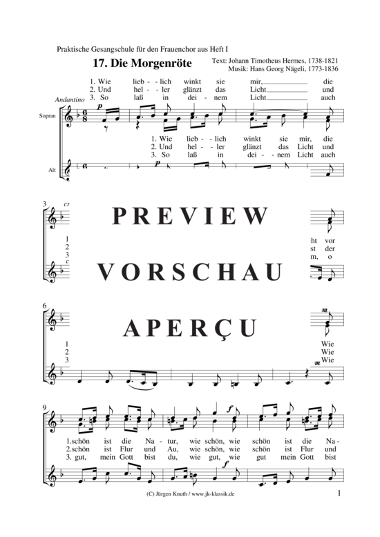 Die Morgenr te (Wie lieblich winkt sie mir) (Frauenchor SSA) (Frauenchor) von Hans Georg N geli