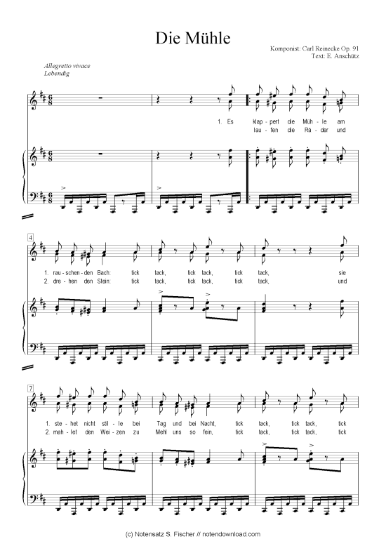 Die M hle (Klavier + Gesang) (Klavier  Gesang) von Carl Reinecke Op. 91  E. Ansch tz