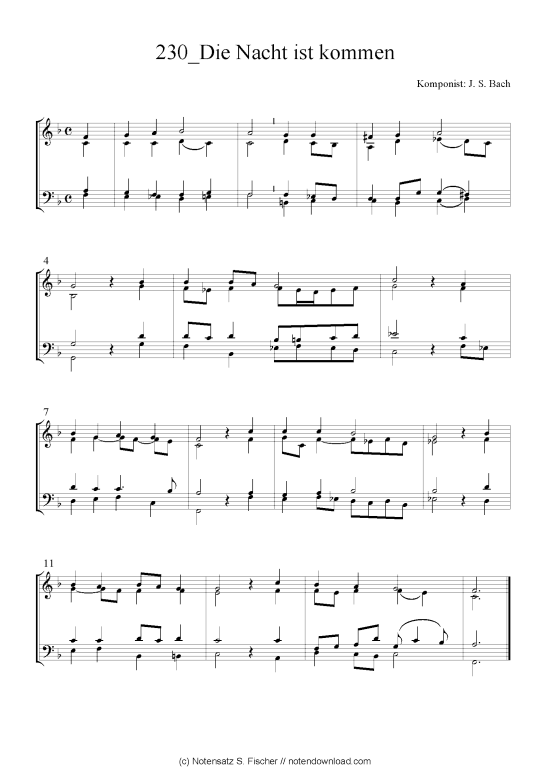 Die Nacht ist kommen (Quartett in C) (Quartett (4 St.)) von J. S. Bach