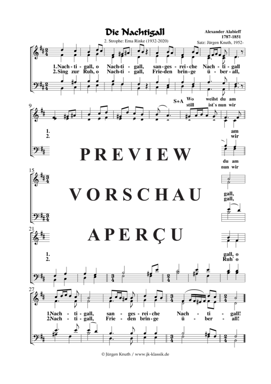 Die Nachtigall (Gemischter Chor) (Gemischter Chor) von Alexander Alabieff (Satz J rgen Knuth)