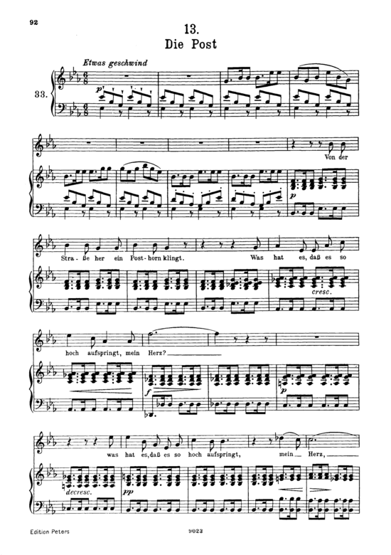 Die Post D.911-13 (Winterreise) (Gesang hoch + Klavier) (Klavier  Gesang hoch) von Franz Schubert