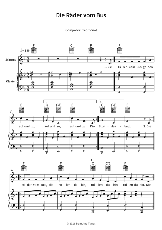 Die R der vom Bus (Gesang + Klavier Gitarre) (Klavier  Gesang) von traditional