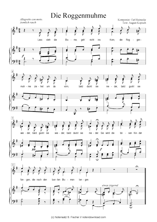 Die Roggenmuhme (Klavier + Gesang) (Klavier  Gesang) von Carl Reinecke  August Kopisch