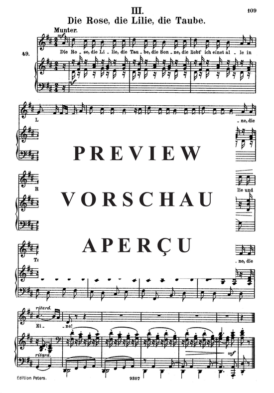 Die Rose die Lilie die Taube Op.48 No.3 (Gesang hoch + Klavier) (Klavier  Gesang hoch) von Robert Schumann