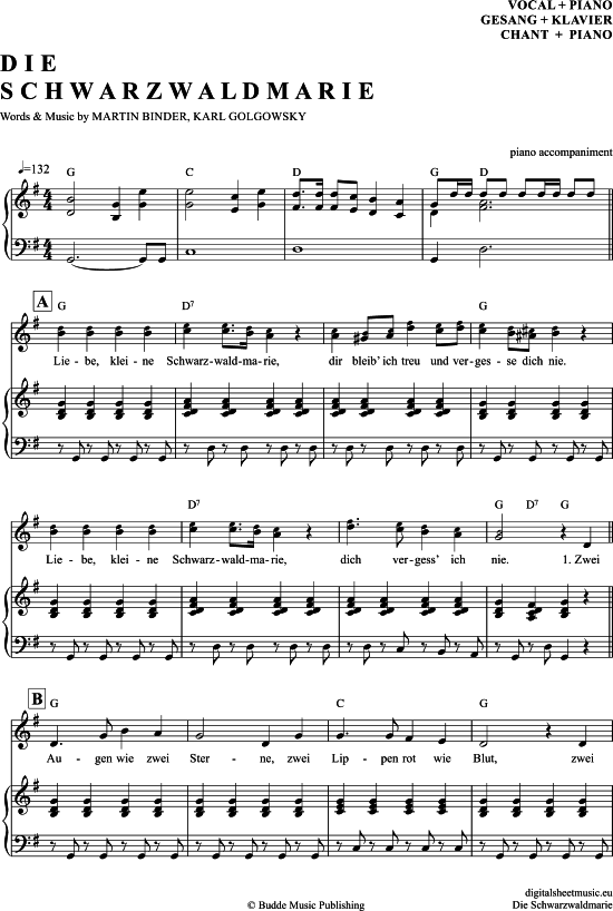 Die Schwarzwaldmarie (Klavier Begleitung + Gesang) (Klavier Gesang  Gitarre) von Die Dorfrocker