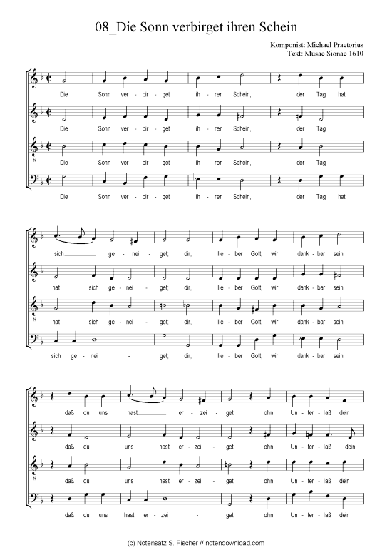 Die Sonn verbirget ihren Schein (Gemischter Chor) (Gemischter Chor) von Michael Praetorius  Musae Sionae 1610