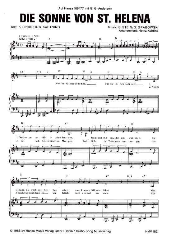 Die Sonne von St. Helena (Klavier + Gesang) (Klavier Gesang  Gitarre) von G.G. Anderson