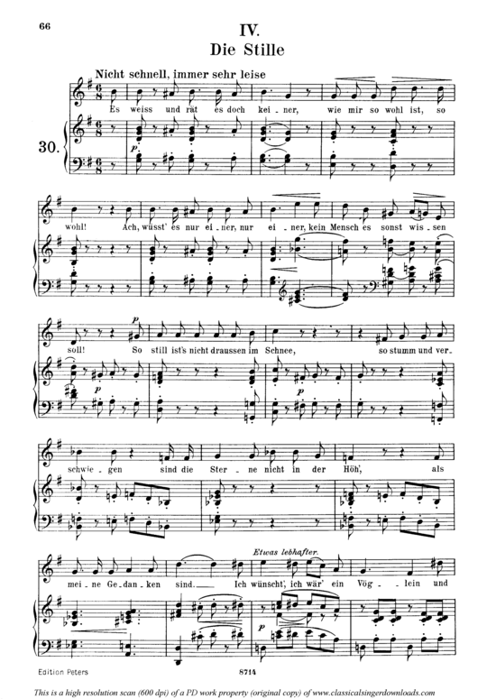 Die Stille Op.39 No.4 (Gesang mittel + Klavier) (Klavier  Gesang mittel) von Robert Schumann