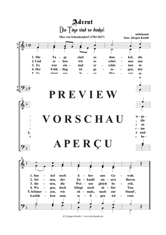 Die Tage sind so dunkel (Gemischter Chor) (Gemischter Chor) von Adventlied (Satz J rgen Knuth)
