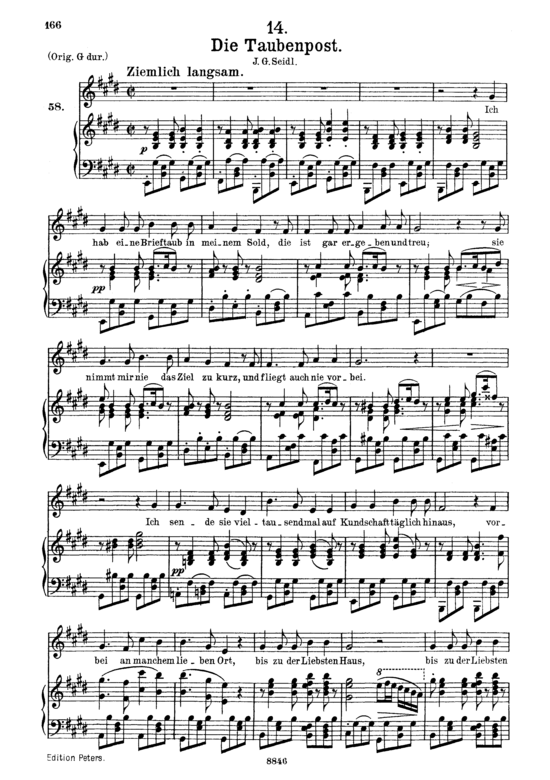 Die Taubenpost D.957-14 (Schwanengesang) (Gesang mittel + Klavier) (Klavier  Gesang mittel) von Schubert Franz