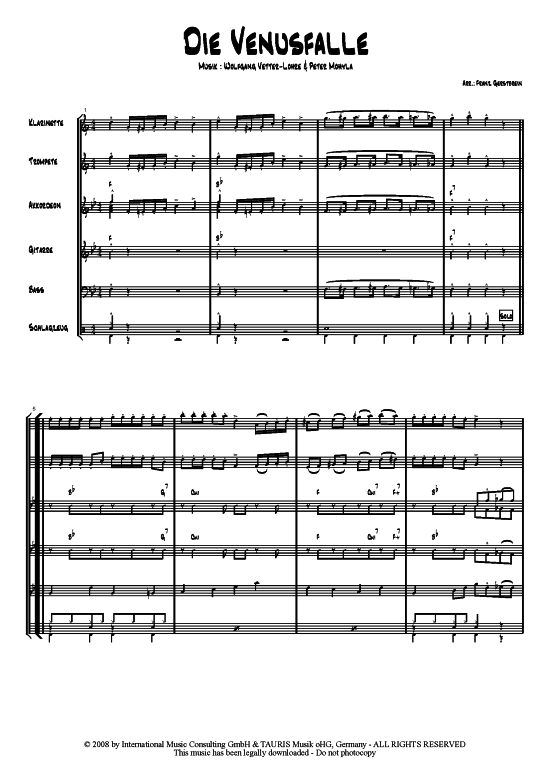 Die Venusfalle (Combo + 2 Horns) (Combo Band (mit 2 Bl ser)) von Hofbr auml uhaus-Band