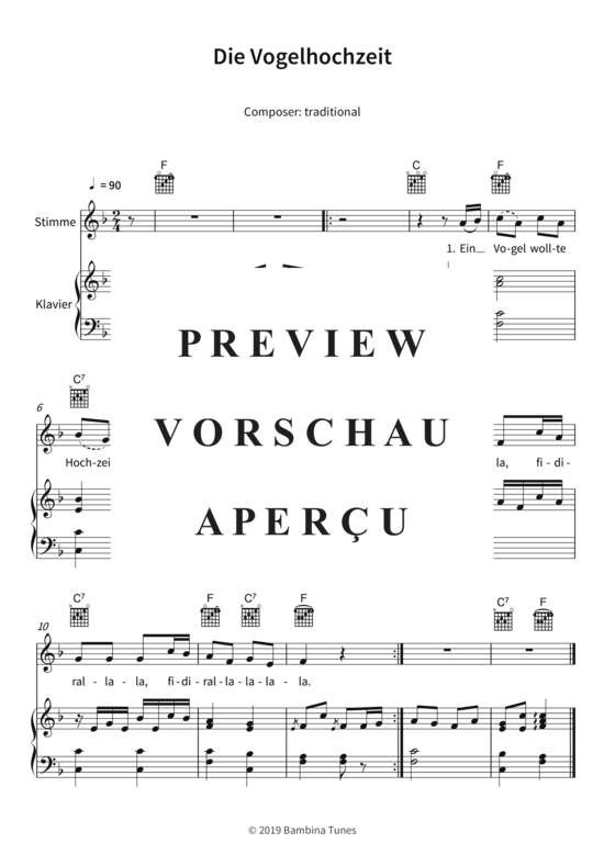 Die Vogelhochzeit (Gesang + Klavier Gitarre) (Klavier  Gesang) von traditional