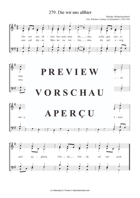 Die wir uns allhier (Gemischter Chor) (Gemischter Chor) von Br derchoralbuch  Nikolaus Ludwig von Zinzendorf 1700-1760