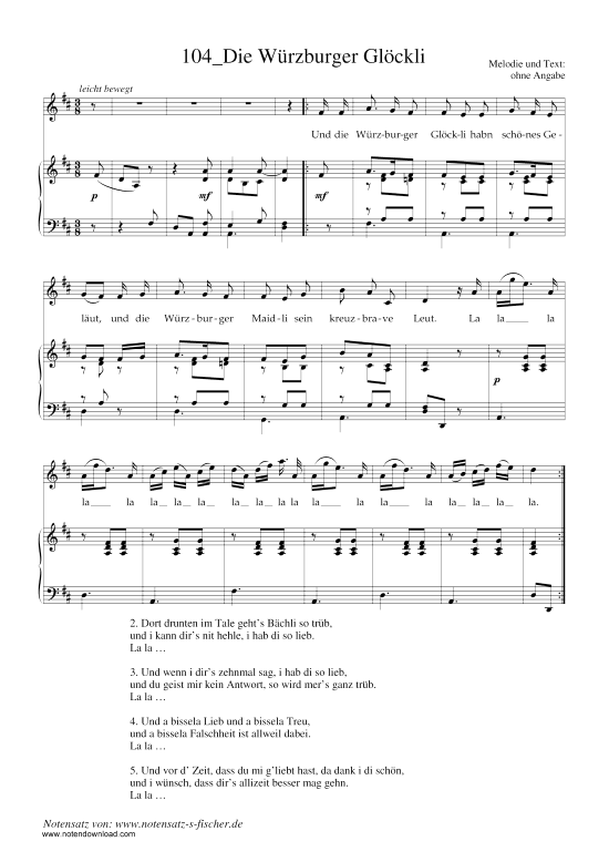 Die W rzburger Gl ckli (Klavier + Gesang) (Klavier  Gesang) von unbekannt