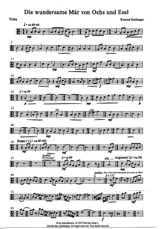 Die wundersame M r von Ochs und Esel (Viola - Einzelstimme) (Viola) von Konrad Seckinger