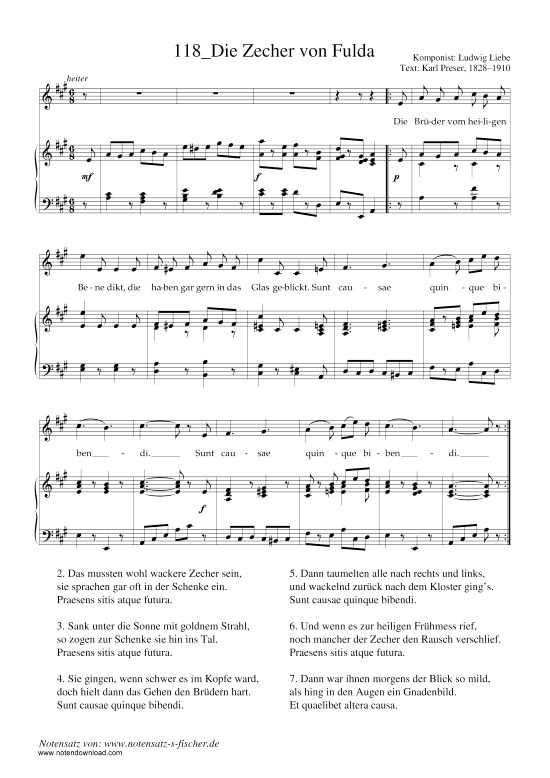 Die Zecher von Fulda (Klavier + Gesang) (Klavier  Gesang) von Ludwig Liebe
