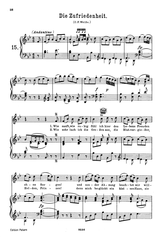 Die Zufriedenheit K.473 (Gesang hoch + Klavier) (Klavier  Gesang hoch) von Wolfgang Amadeus Mozart