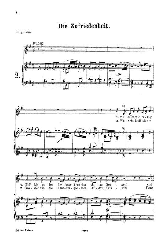 Die Zufriedenheit K.473 (Gesang tief + Klavier) (Klavier  Gesang tief) von Wolfgang Amadeus Mozart