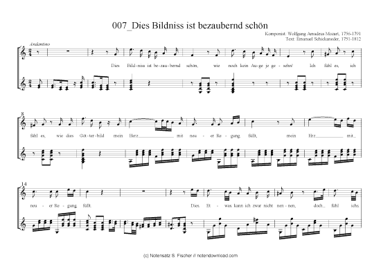 Dies Bildniss ist bezaubernd sch n (Gitarre + Gesang) (Gitarre  Gesang) von Wolfgang Amadeus Mozart 1756-1791  Emanuel Schickaneder 1751-1812