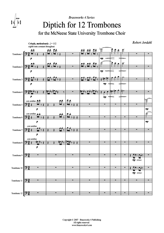 Diptich for 12 Trombones (Posaunen Ensemble) (Ensemble (Blechbl ser)) von Robert Jordahl