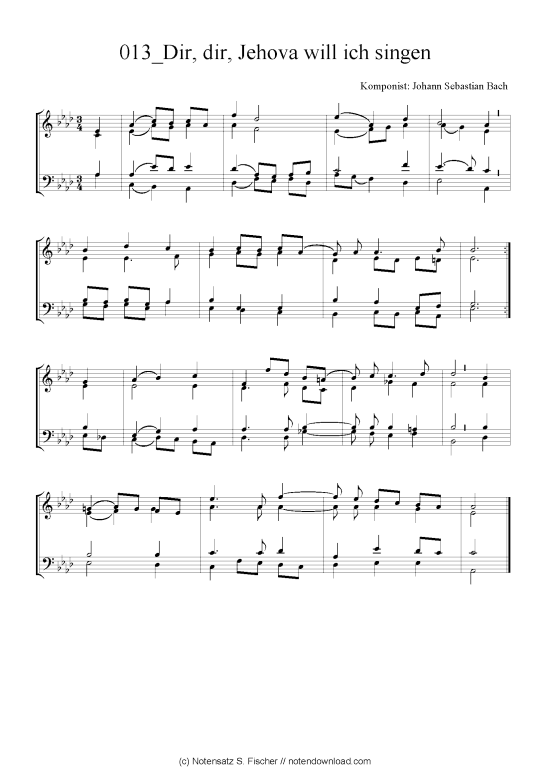Dir dir Jehova will ich singen (Quartett in C) (Quartett (4 St.)) von Johann Sebastian Bach