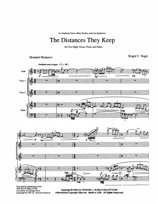 Distances They Keep The (2x Sopran Tenor) Fl te und Klavier) (Quartett (Klavier  3 St.)) von Roger C. Vogel