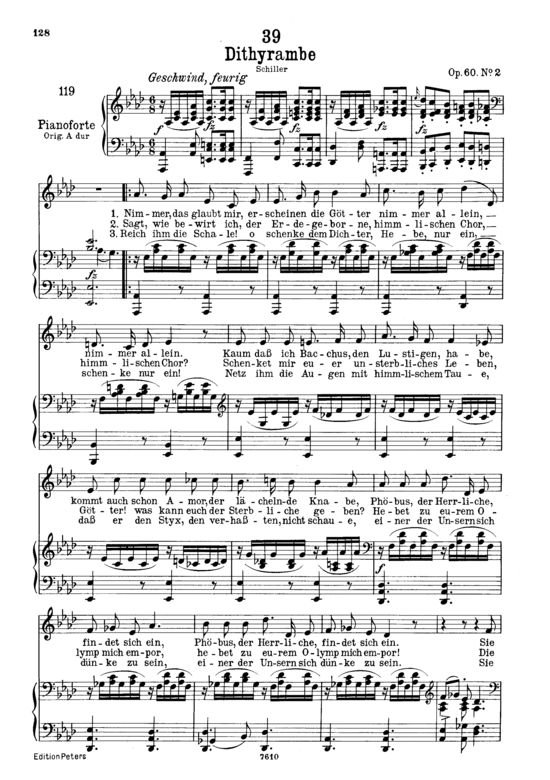 Dityrambe D.801 (Gesang tief + Klavier) (Klavier  Gesang tief) von Franz Schubert