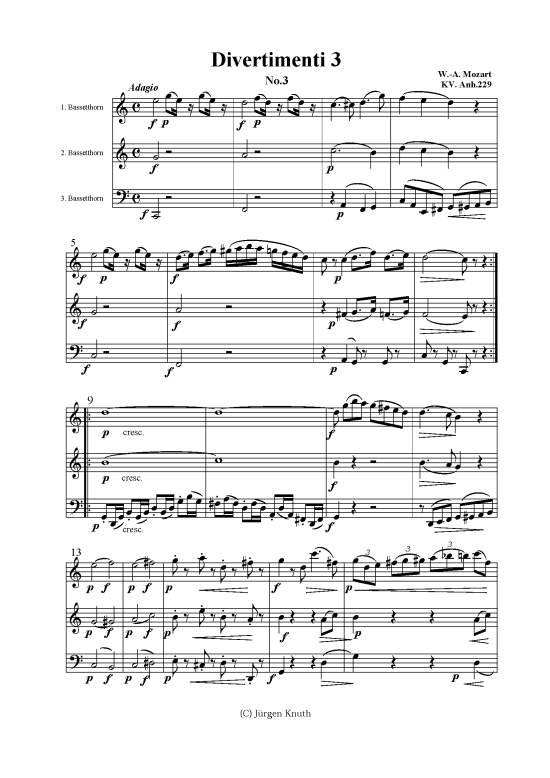 Divertimenti 3.3 KV. Anhang 229 (Bassetthorn-Trio) (Trio (Holzbl ser)) von W.-A. Mozart