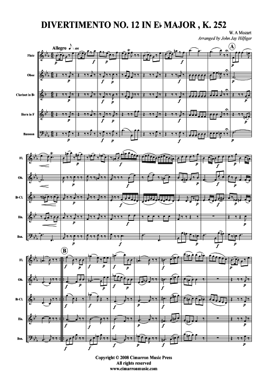 Divertimento Nr. 12 in Es (Holzbl auml ser-Quintett) (Quintett (Holzbl ser)) von W. A. Mozart ( K. 252)