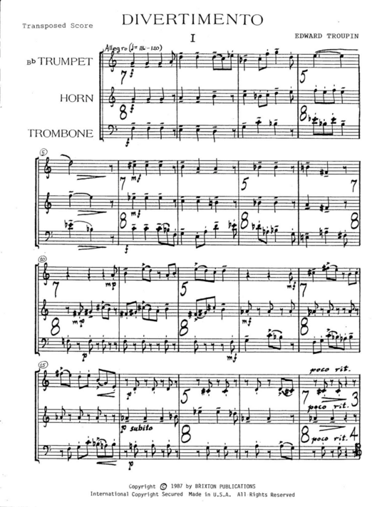 Divertimento (Trompete Horn und Posaune) (Trio (Blech Brass)) von Edward Troupin