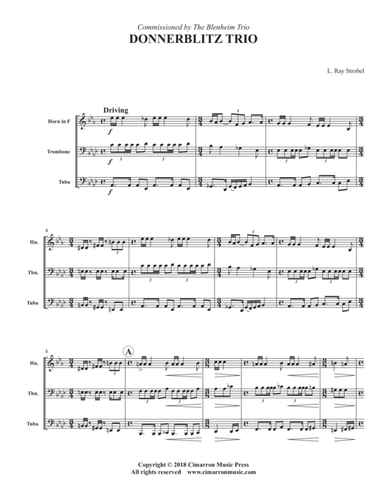 Donnerblitz Trio (Blechbl auml ser Trio f uuml r Horn in F Posaune + Tuba) (Trio (Blech Brass)) von Ray L. Strobel